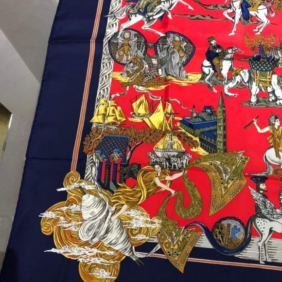 HERMES SILK SCARF KING BLUE Au Fil de la Soie AUTHENTIC - Picture 6 of 11